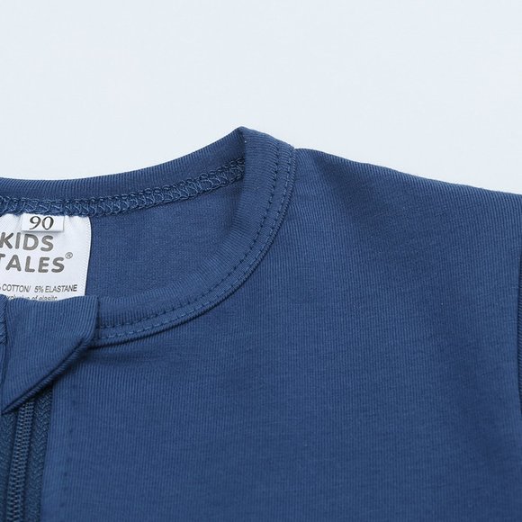 NWT*BABY ROMPER Long Sleeve Blue Cotton Mitted Footed Double Zipper Bodysuit Boy - Picture 5 of 15